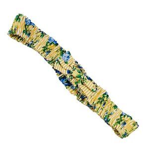 Longaberger Basket Garter Yellow Blue Floral Stripe Fabric Tie Vintage 19”